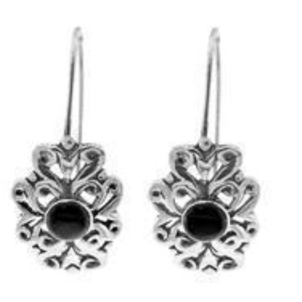 Sterling Silver Round Onyx Earrings